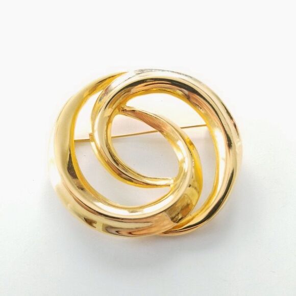 Vintage Gold Tone Interlocking Circle Large Costume Brooch - Picture 1 of 5